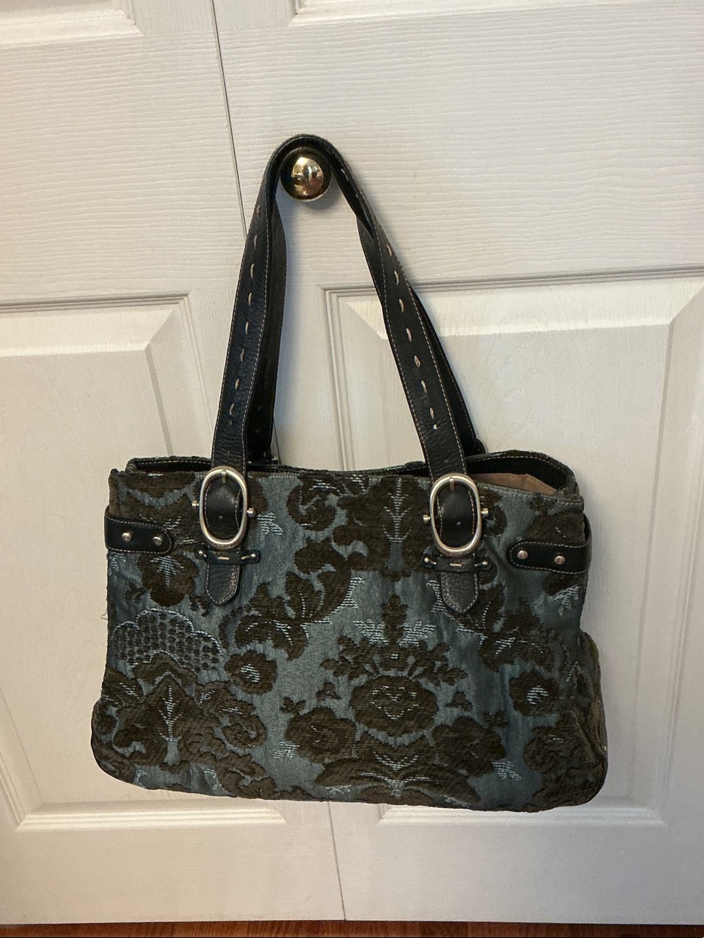 Liz Claiborne Brown and Teal Damask Shoulder Bag